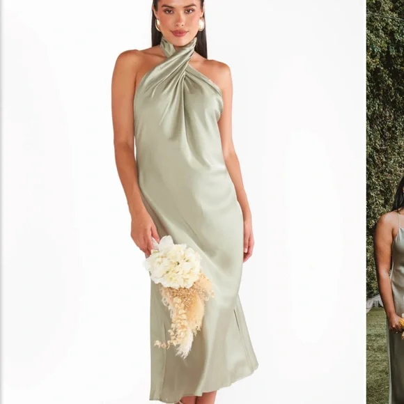 jasmine satin midi dress Jasmine Halter Midi Dress, in Ivory Luxe Satin